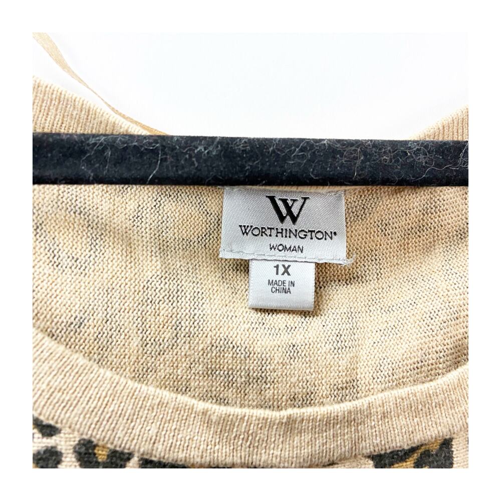 2/$30 Worthington Woman 1X Leopard Print Knit Top Women Plus Animal Pattern - Picture 7 of 11